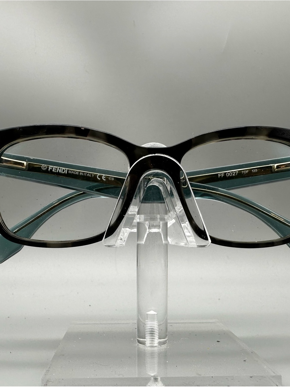 Fendi FF 0027 7OF 135 Womens Tortoise Teal Blue Rectangle Eyeglass Frames Italy